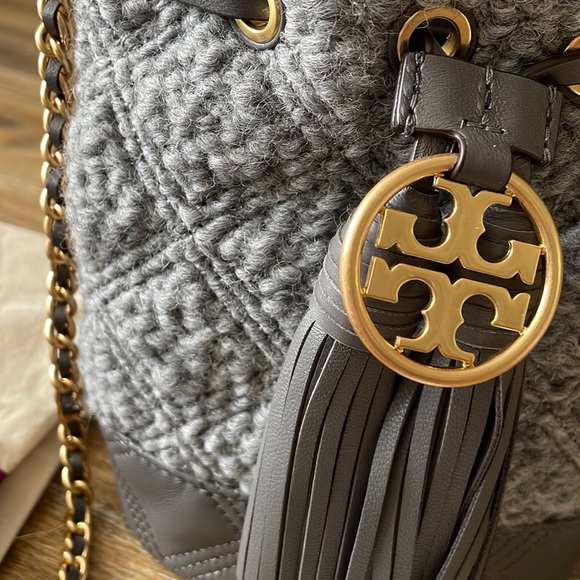Tory Burch Fleming Soft Boucle Mini Bucket Bag Carbon Style 89764 NWT - Picture 3 of 16